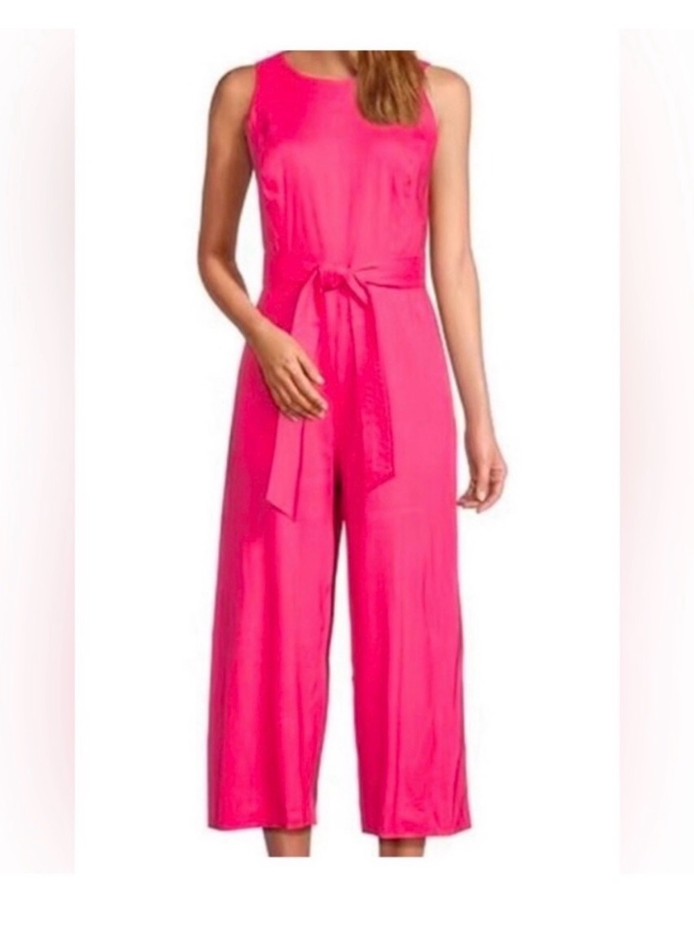 ANTONIO MELANI Hot Pink Sleeveless Tie-Waist Wide-Leg Jumpsuit